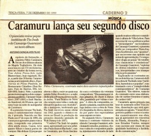 CD Especiarias do piano paulista, de Fábio Caramuru, Caderno 2, Estado de S. Paulo