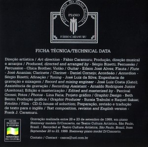CD Especiarias do piano paulista, de Fábio Caramuru, Ficha técnica